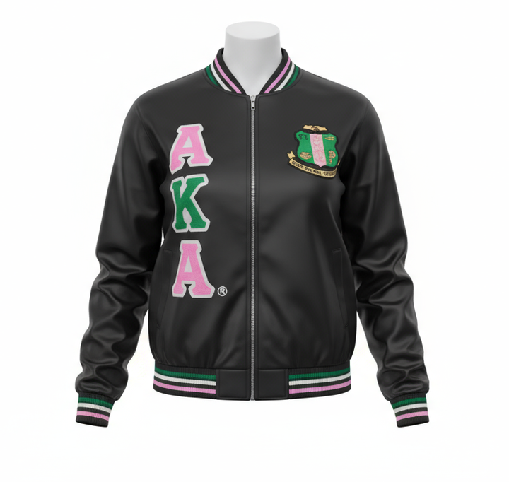 Alpha Kappa Alpha® Black Satin Baseball Jacket