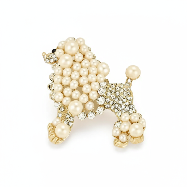 Pearl & Crystal Poodle Brooch Pin