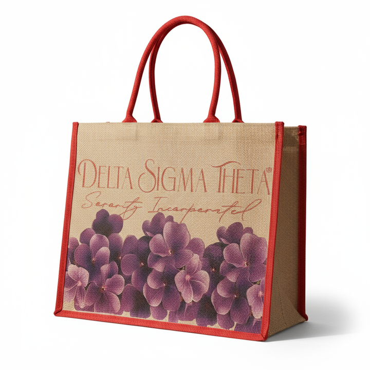Delta Sigma Theta® Floral Jute Tote Bag