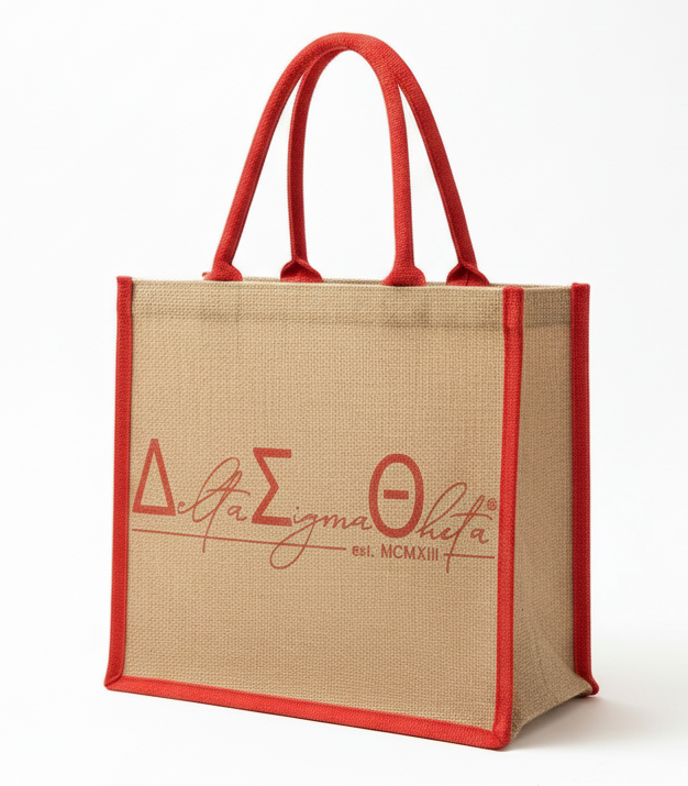 Delta Sigma Theta® Red Script Jute Tote