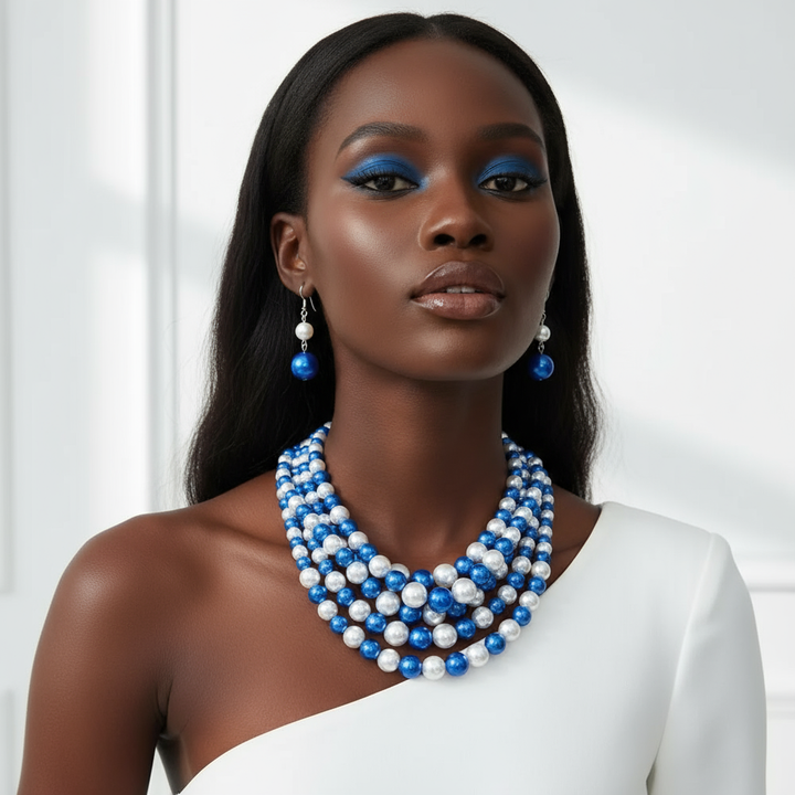 Zeta Phi Beta® Royal Blue & White Pearl Statement Set