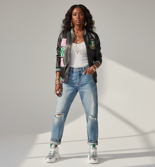 Alpha Kappa Alpha® Black Satin Baseball Jacket