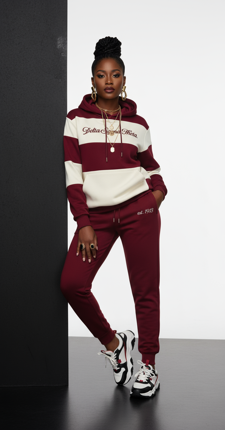 Delta Sigma Theta® Sisterhood Jogger + Hoodie Set – Crimson Edition