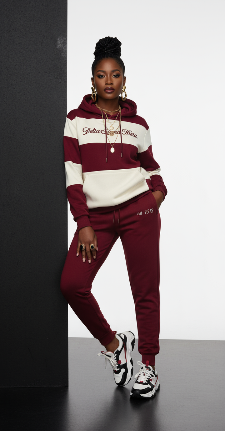 Delta Sigma Theta® Sisterhood Jogger + Hoodie Set – Crimson Edition