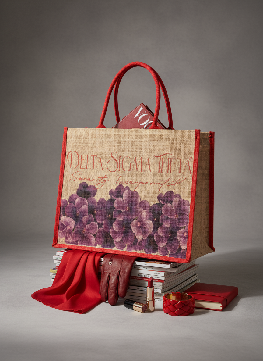 Delta Sigma Theta® Floral Jute Tote Bag