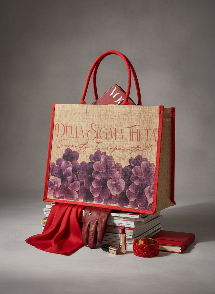 Delta Sigma Theta® Floral Jute Tote Bag