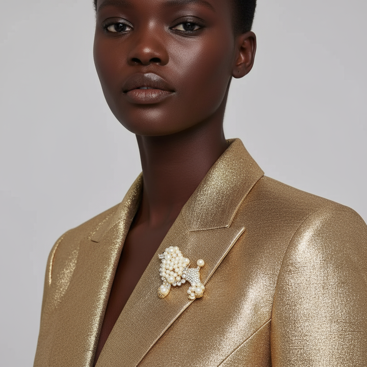 Pearl & Crystal Poodle Brooch Pin