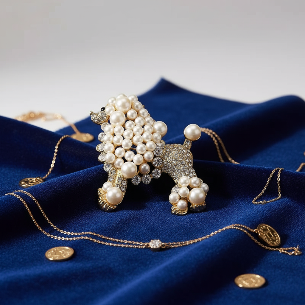 Pearl & Crystal Poodle Brooch Pin