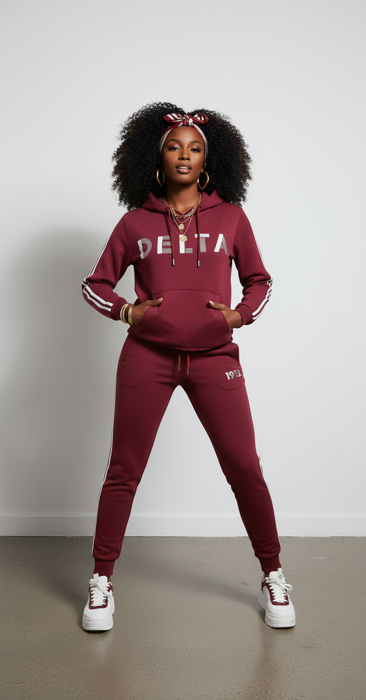Delta Sigma Theta® Line & Luxe Jogger Set – Crimson & Cream