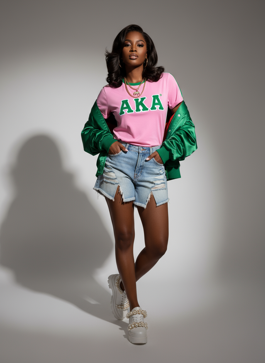 Alpha Kappa Alpha® Embroidered Pink & Green T-Shirt