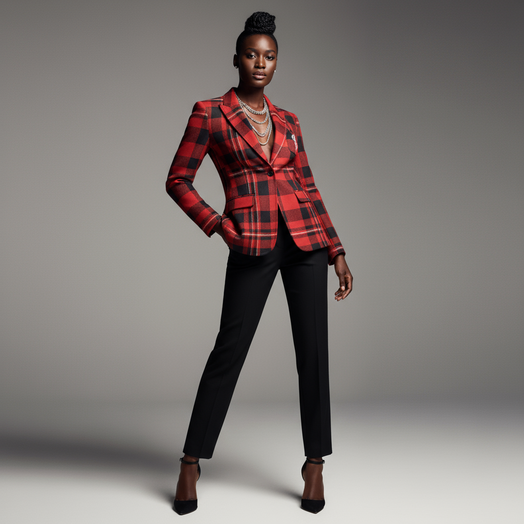 Delta Sigma Theta Red All-Weather Plaid Blazer