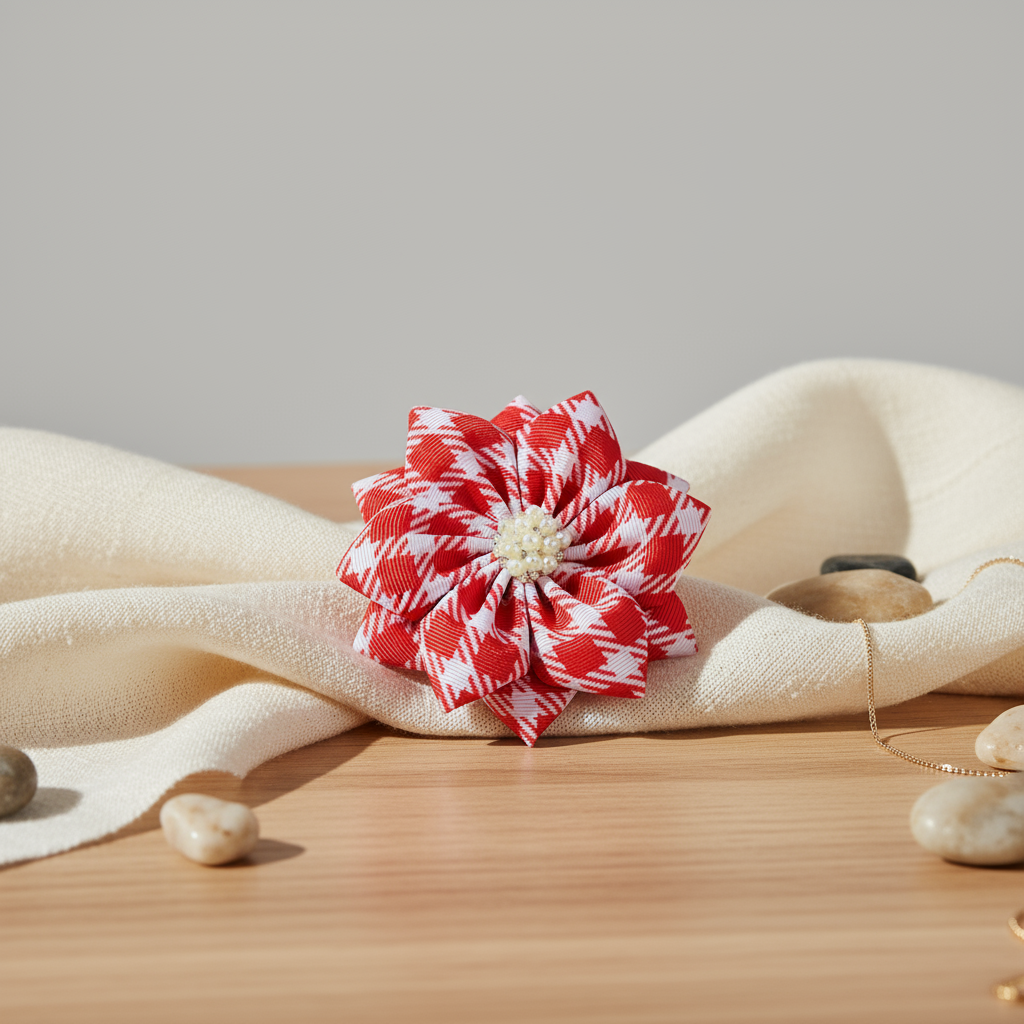 Delta Sigma Theta® Red & White Houndstooth Floral Brooch