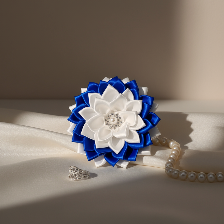 Zeta Phi Beta® Blue & White Satin Flower Pin