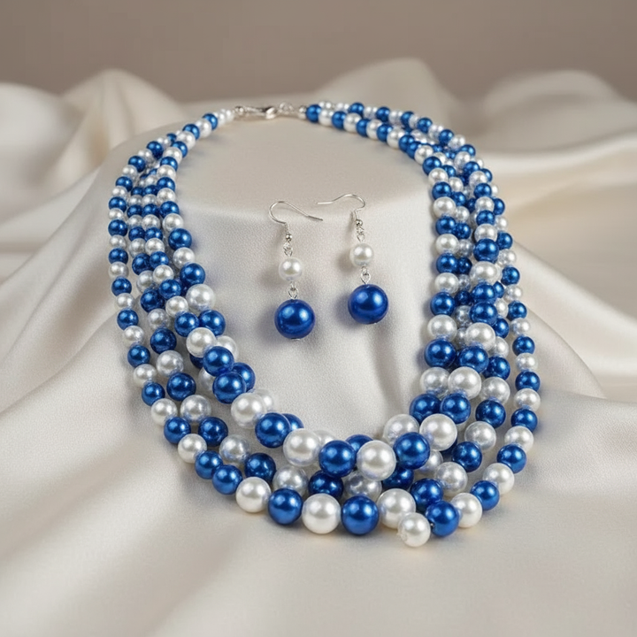 Zeta Phi Beta® Royal Blue & White Pearl Statement Set