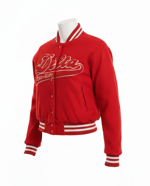 Delta Red Script Varsity Jacket