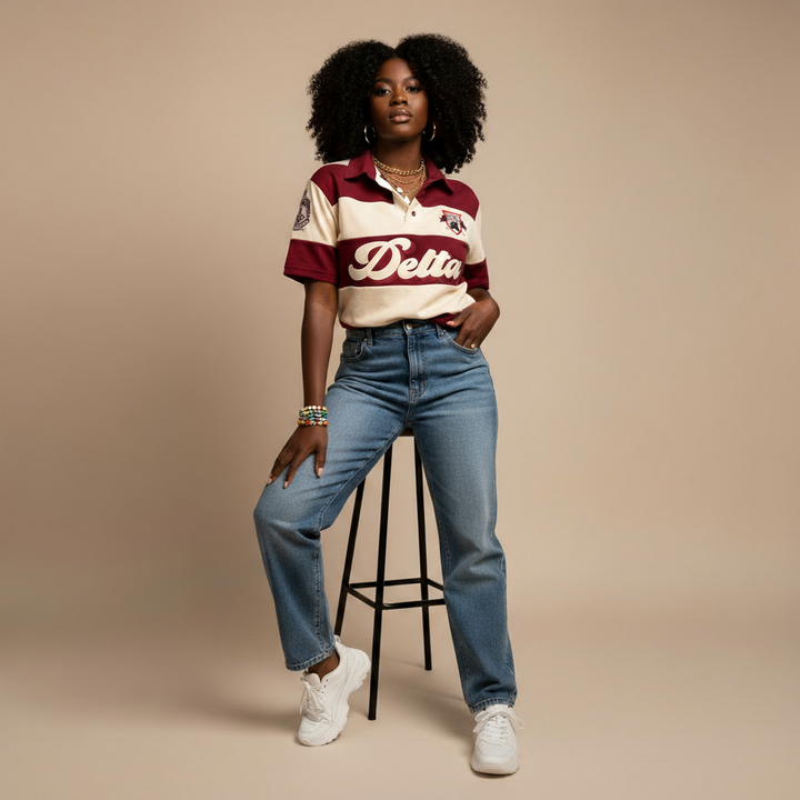 Delta Sigma Theta® Crimson & Cream Rugby Polo