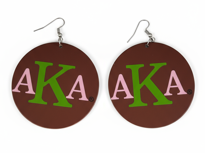 Alpha Kappa Alpha® Logo Earrings – Pink & Green on Brown