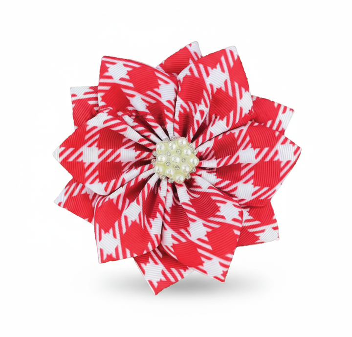 Delta Sigma Theta® Red & White Houndstooth Floral Brooch