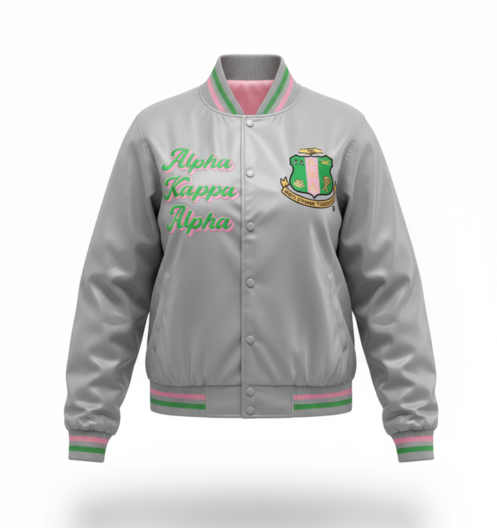 Alpha Kappa Alpha® Silver Soror Satin Bomber Jacket