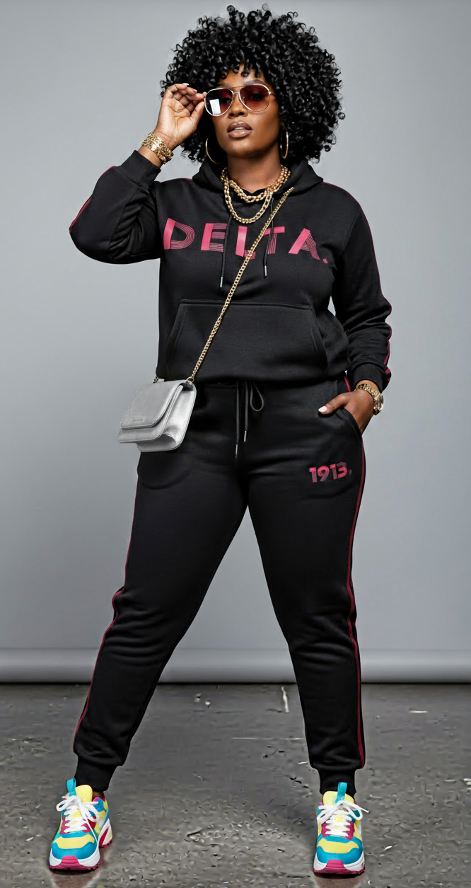 Delta Sigma Theta® Line & Luxe Jogger Set – Black & Crimson