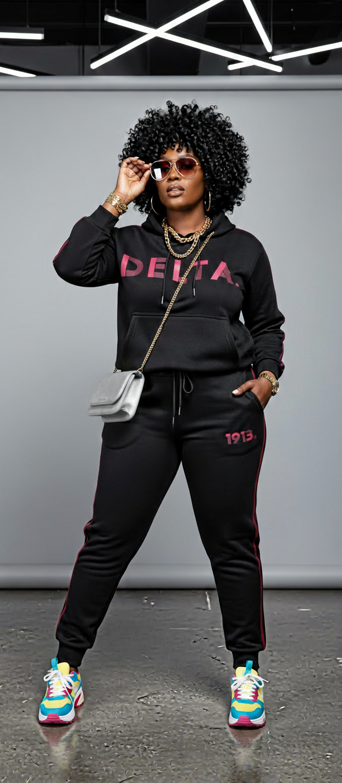 Delta Sigma Theta® Line & Luxe Jogger Set – Black & Crimson