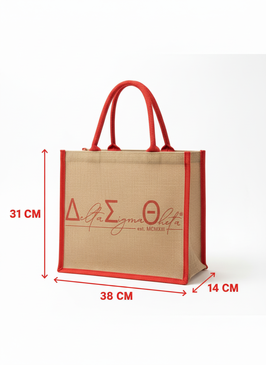 Delta Sigma Theta® Red Script Jute Tote
