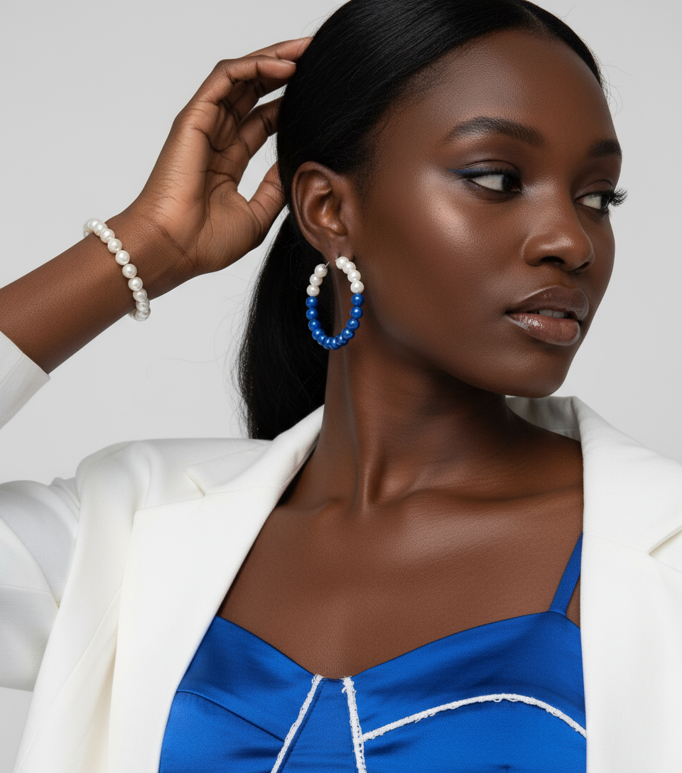 Zeta Phi Beta® Pearl & Royal Blue Hoop Earrings