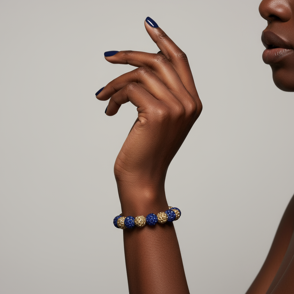 Sigma Gamma Rho® Blue &amp; Gold Rhinestone Beaded Bracelet