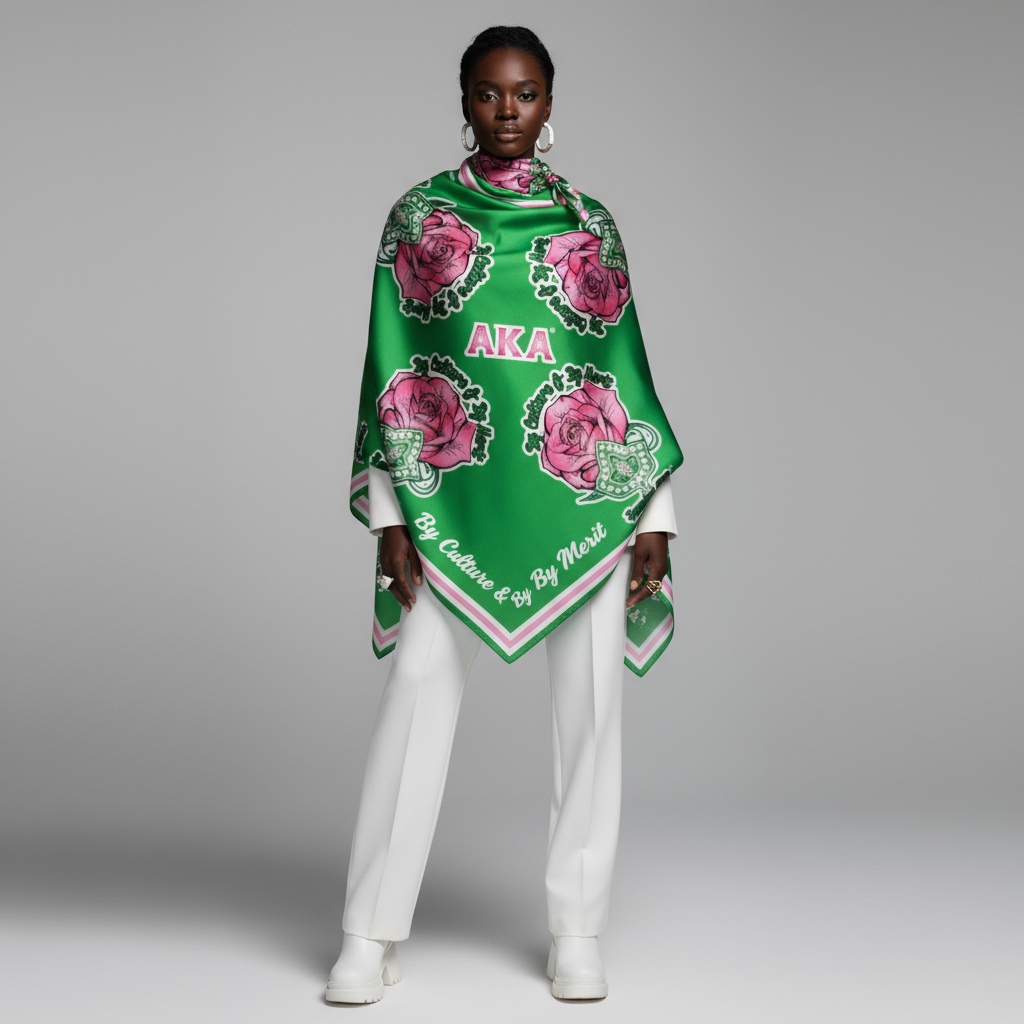 Alpha Kappa Alpha® Oversized Rose & Ivy Scarf | Pink & Green