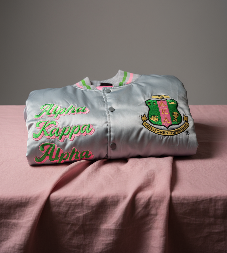 Alpha Kappa Alpha® Silver Soror Satin Bomber Jacket