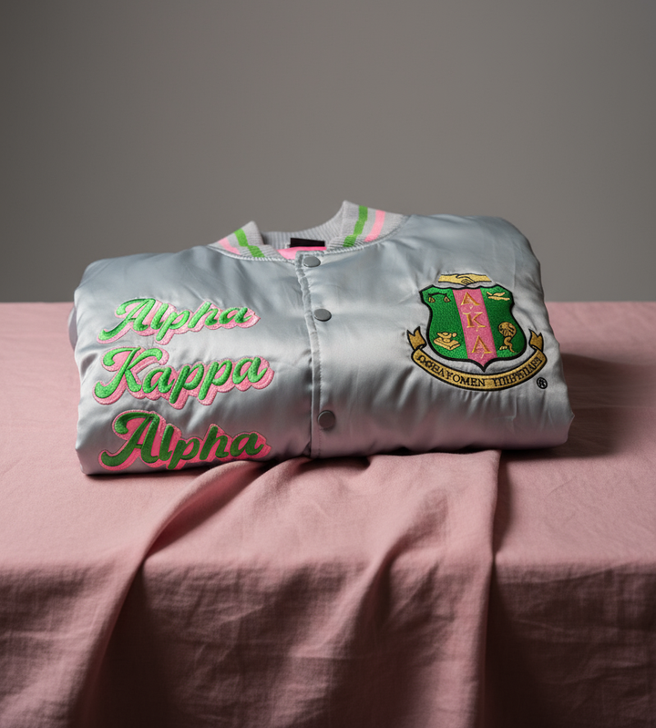 Alpha Kappa Alpha® Silver Soror Satin Bomber Jacket