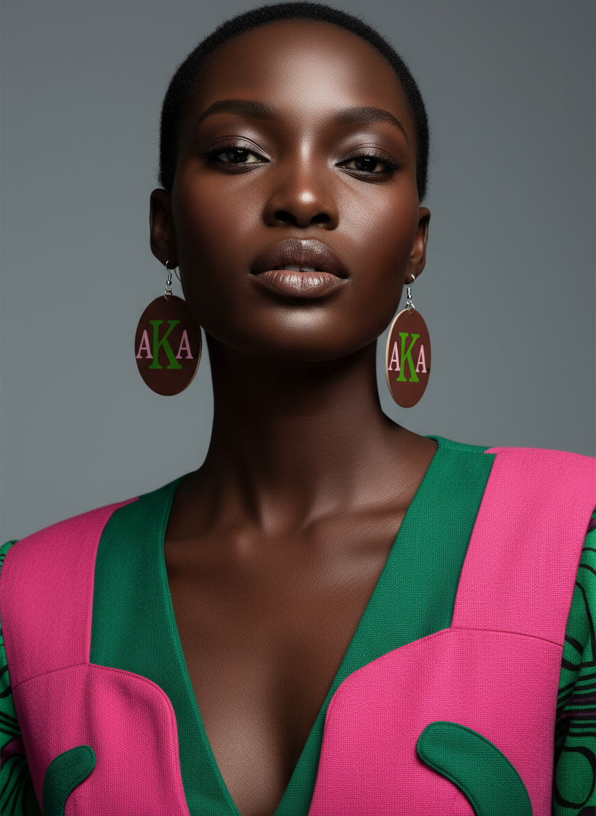Alpha Kappa Alpha® Logo Earrings – Pink & Green on Brown