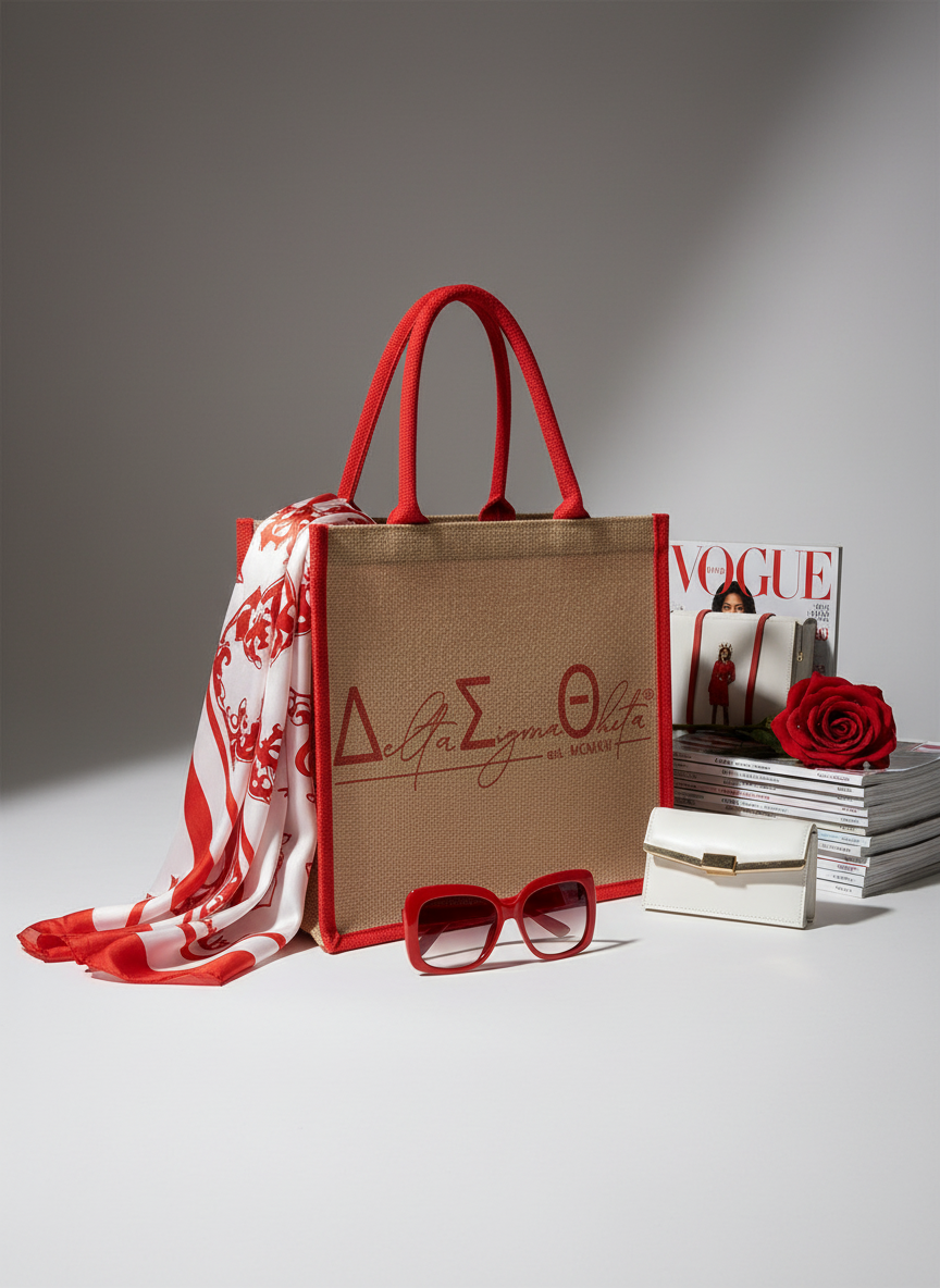Delta Sigma Theta® Red Script Jute Tote