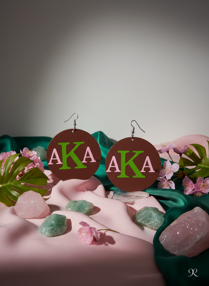 Alpha Kappa Alpha® Logo Earrings – Pink & Green on Brown