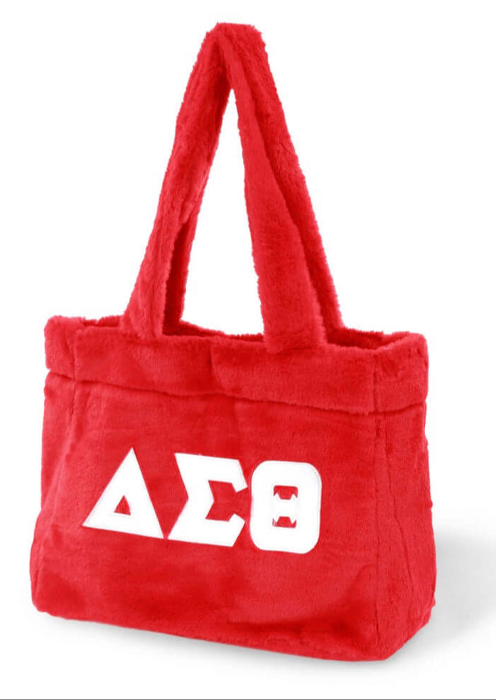Delta Fur Bag in Red, perfect sorority and fraternity paraphernalia, 100% polyester, stylish Greek gear accessory.