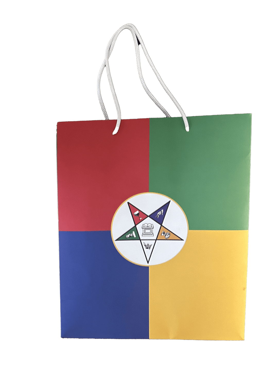 Eastern Star gift bag featuring vibrant colors and Greek symbols, perfect for sorority and fraternity paraphernalia.