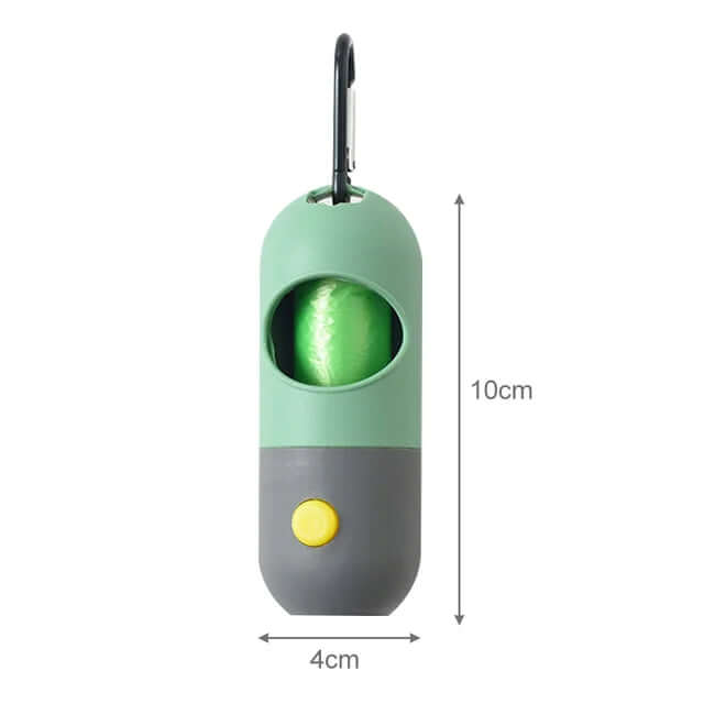 LED Light Pet Waste Bag Dispenser in green and gray, perfect for sorority and fraternity pet care convenience.