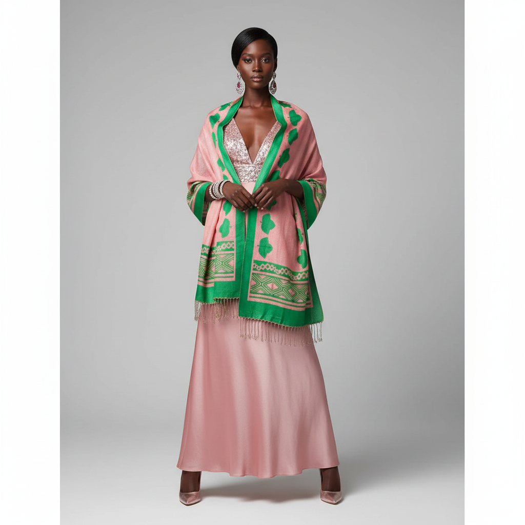 Luxurious AKA Pashmina Scarf Wrap in Pink & Green – A&W Greek Shop