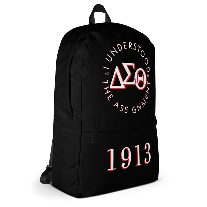 Delta Sigma Theta minimalist backpack with "I Understood the Assignment" design, perfect for sorority and fraternity gear.