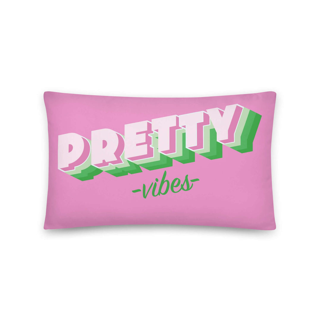 Retro 90s bright pink pillow with 'Pretty Vibes' design, perfect for sorority and fraternity home décor.