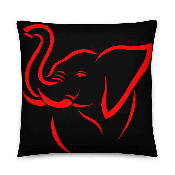 Stylish black pillow with bold red elephant design, perfect for sorority and fraternity decor.