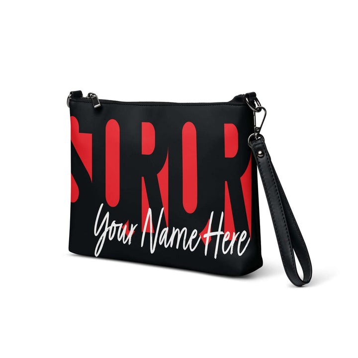 Delta Sigma Theta Soror crossbody bag with customizable name, stylish faux leather design, Greek gear for sorority members.