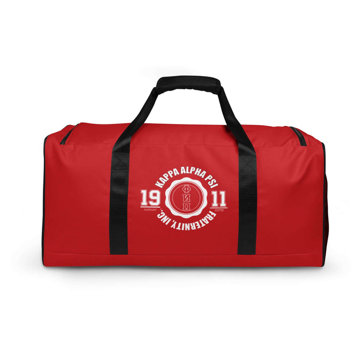 Kappa Alpha Psi "The Cream Standard" red duffle bag, perfect for sorority and fraternity events and everyday use.