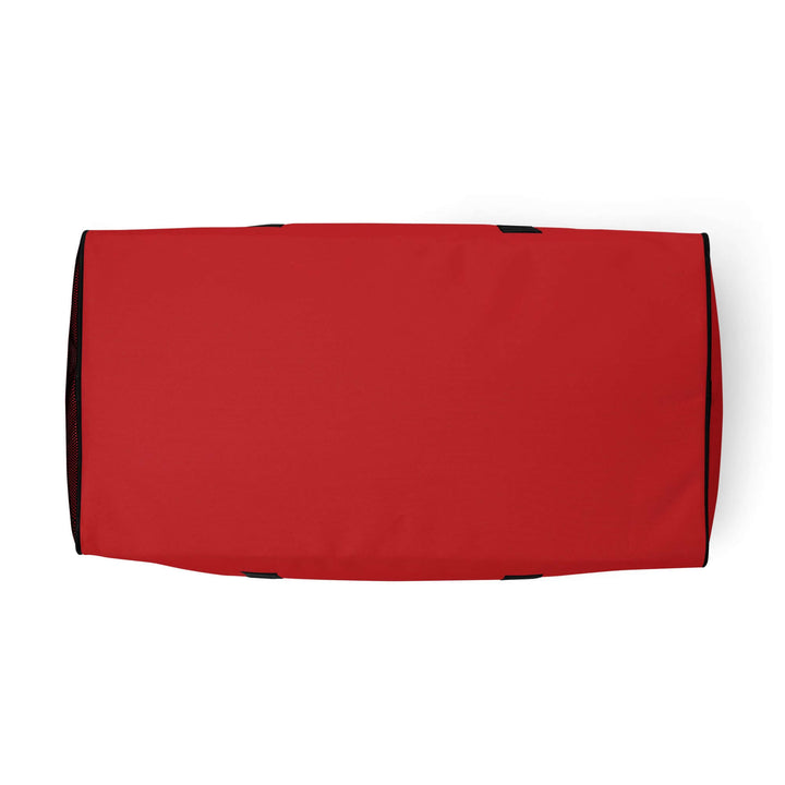 Kappa Alpha Psi red duffle bag top view, perfect for fraternity paraphernalia and Greek gear.