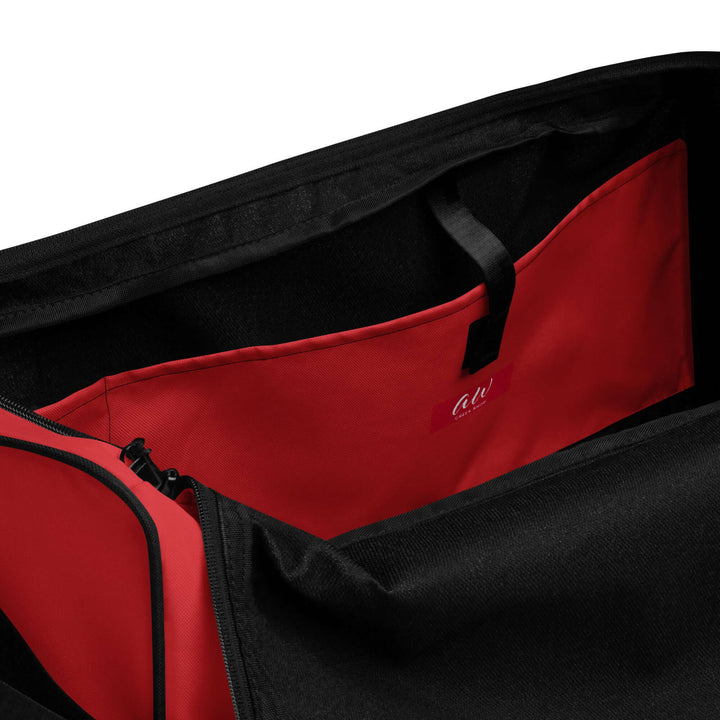 Kappa Alpha Psi duffle bag interior showing red lining and spacious compartment, perfect for fraternity gear and travel.