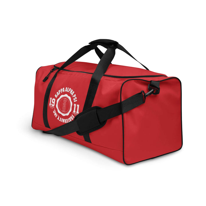 Kappa Alpha Psi "The Cream Standard" duffle bag in red, perfect for sorority and fraternity events, gym, and travel.