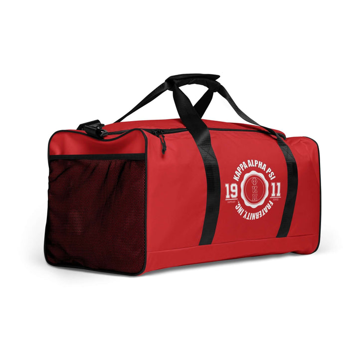 Kappa Alpha Psi duffle bag in red, perfect sorority and fraternity gear for travel or gym use.