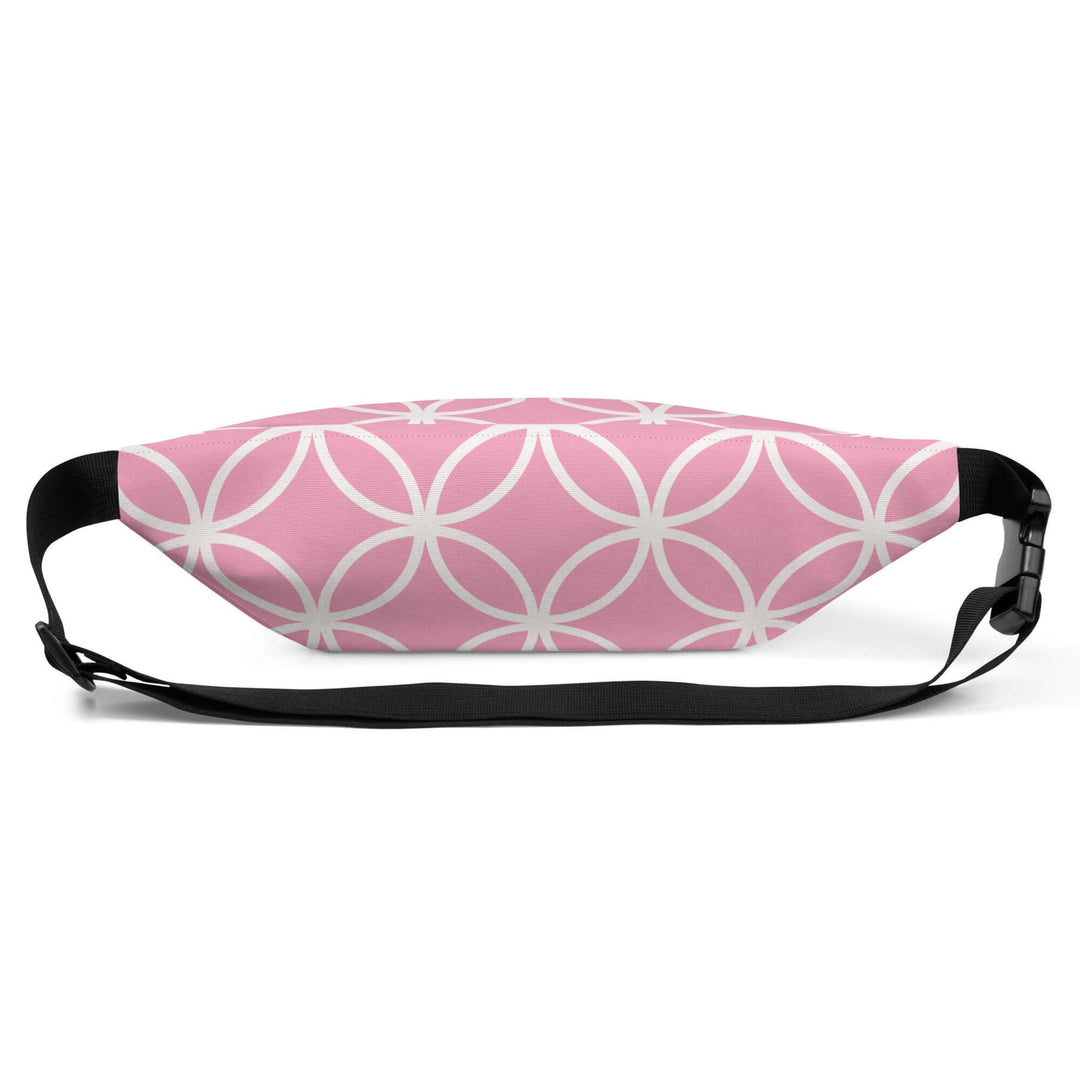 AKA Crest Fanny Pack in pink with white pattern, perfect for sorority and fraternity paraphernalia, stylish and functional.