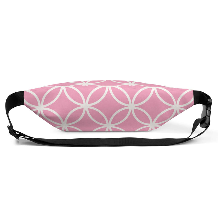 AKA Crest Fanny Pack in pink with white pattern, perfect for sorority and fraternity paraphernalia, stylish and functional.