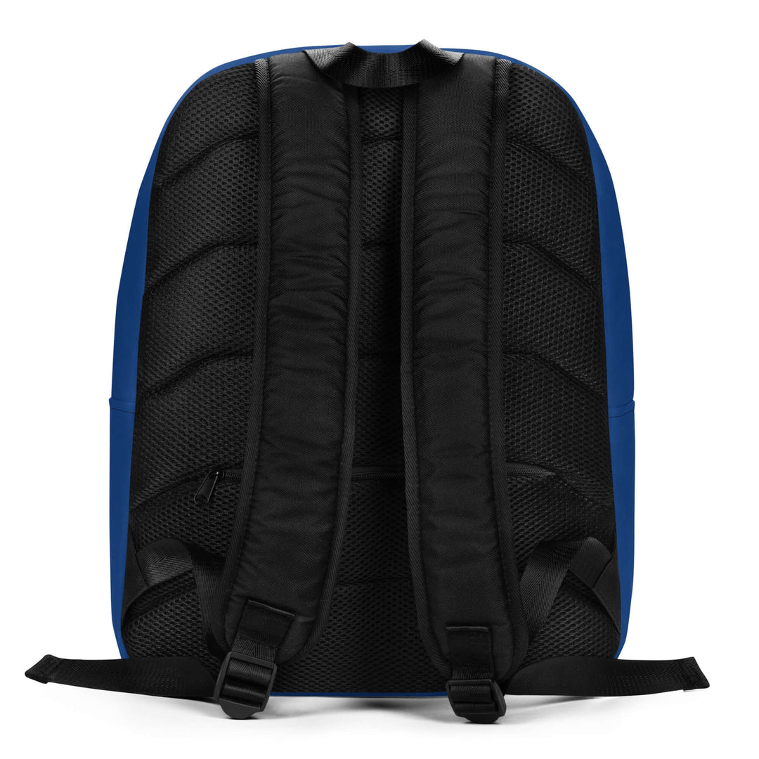 SGRho Crest Minimalist Backpack showing black padded straps and blue fabric, perfect for sorority and fraternity gear.